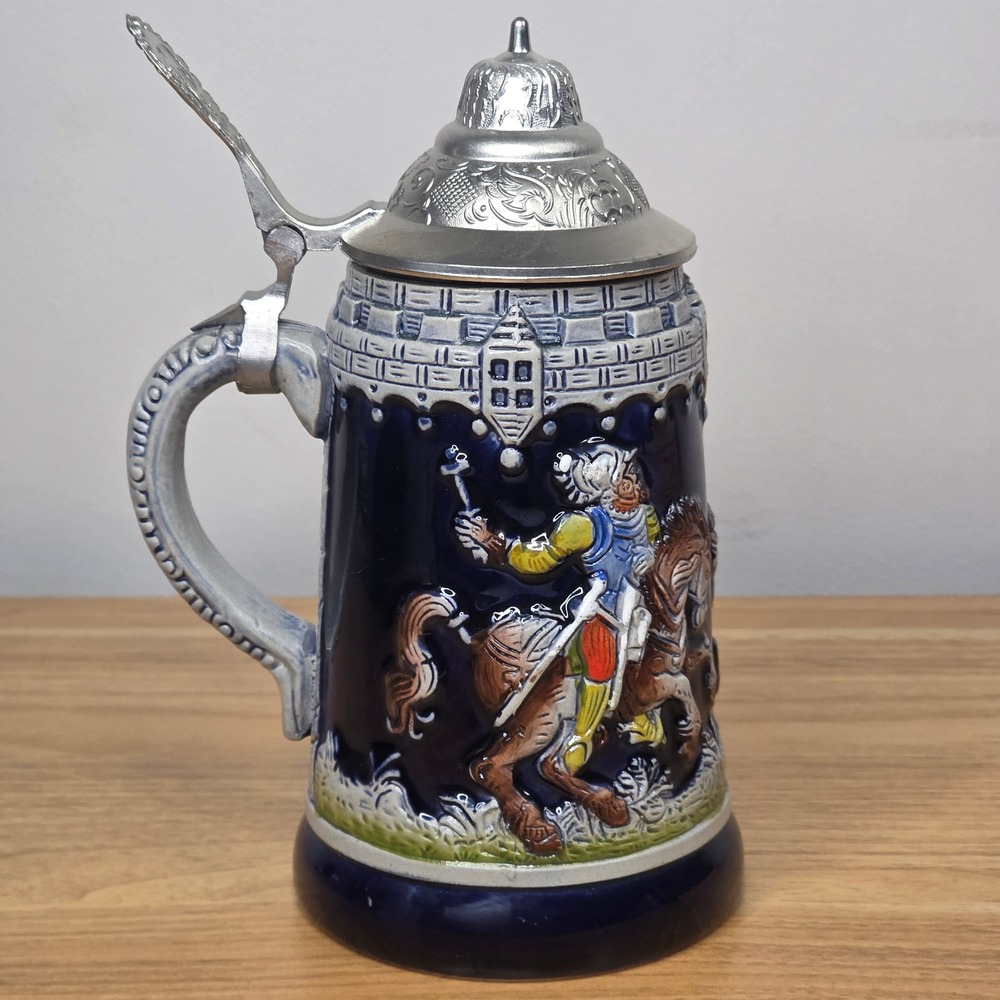 Vintage 60's King West Germany Lidded Beer Stein Hand Painted Ceramic Pewter Lid - Picture 6 of 15